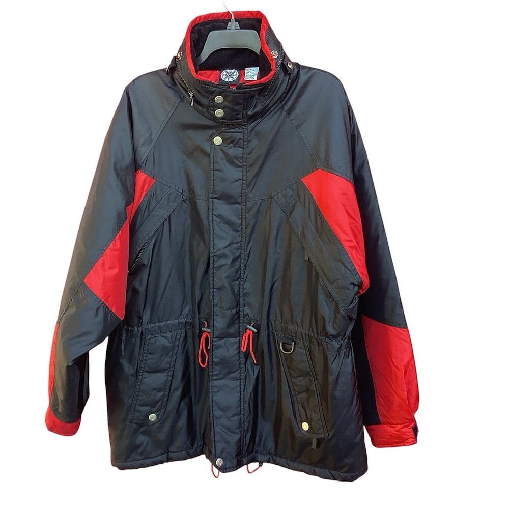 Vintage Marlboro Men's Black Parka Jacket L Compass Patch Ski Coat